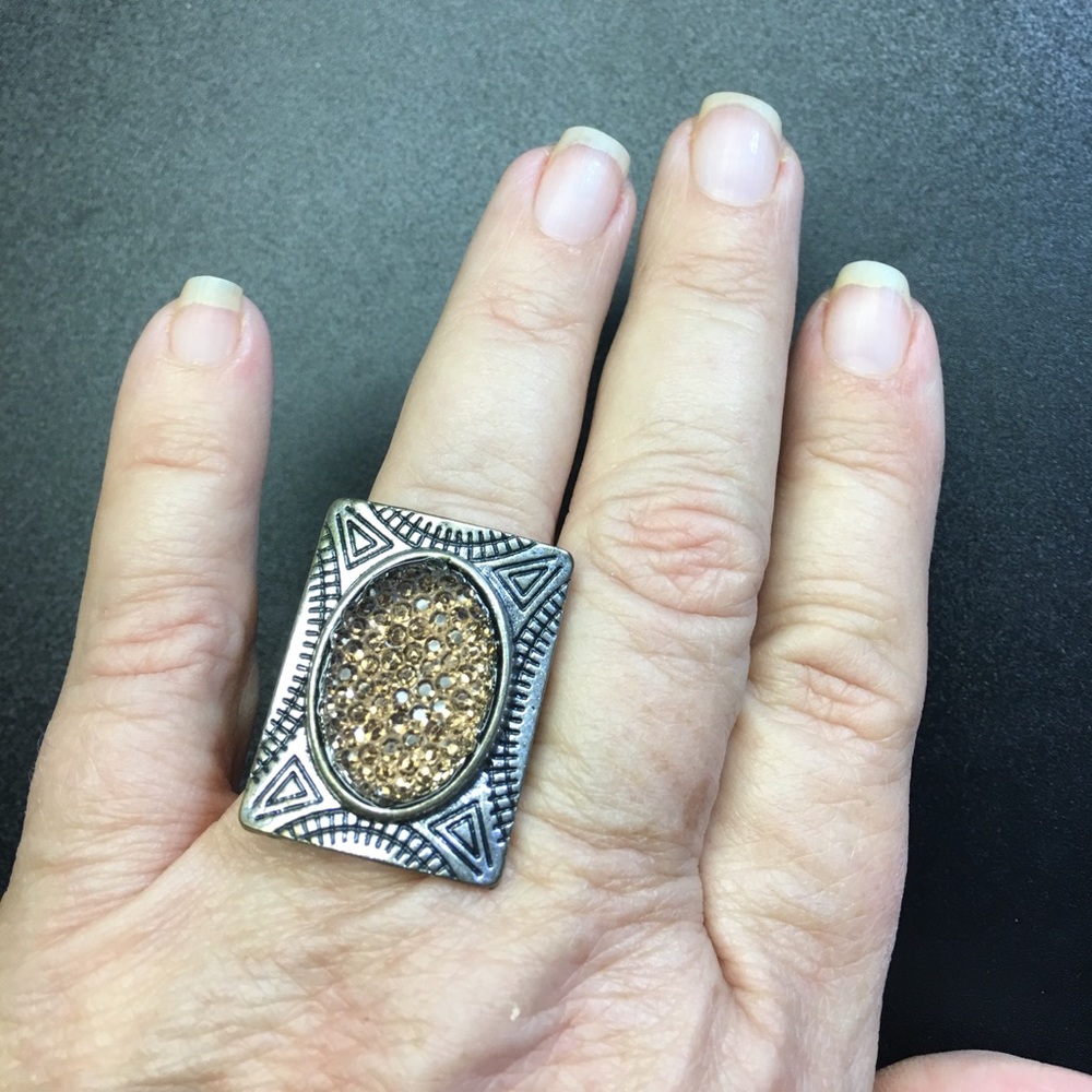 Stretch one Size Heart Amber color Ring