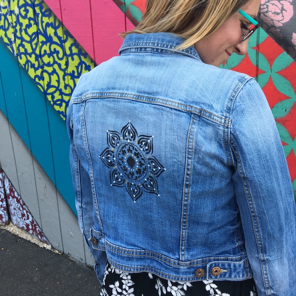 Hand painted mandala denim jacket