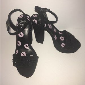 Juicy Couture Black chunky heel faux black diamond