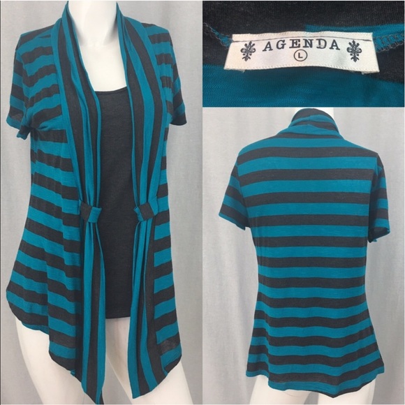 Agenda Tops - 💌Large Agenda Teal Short Sleeve Layered Cardigan