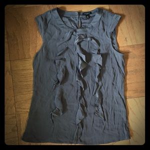 Ann Taylor Sleeveless Ruffle Front Silk Blouse