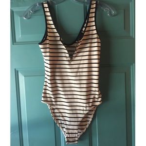 TOPSHOP black/white striped body suit size 6
