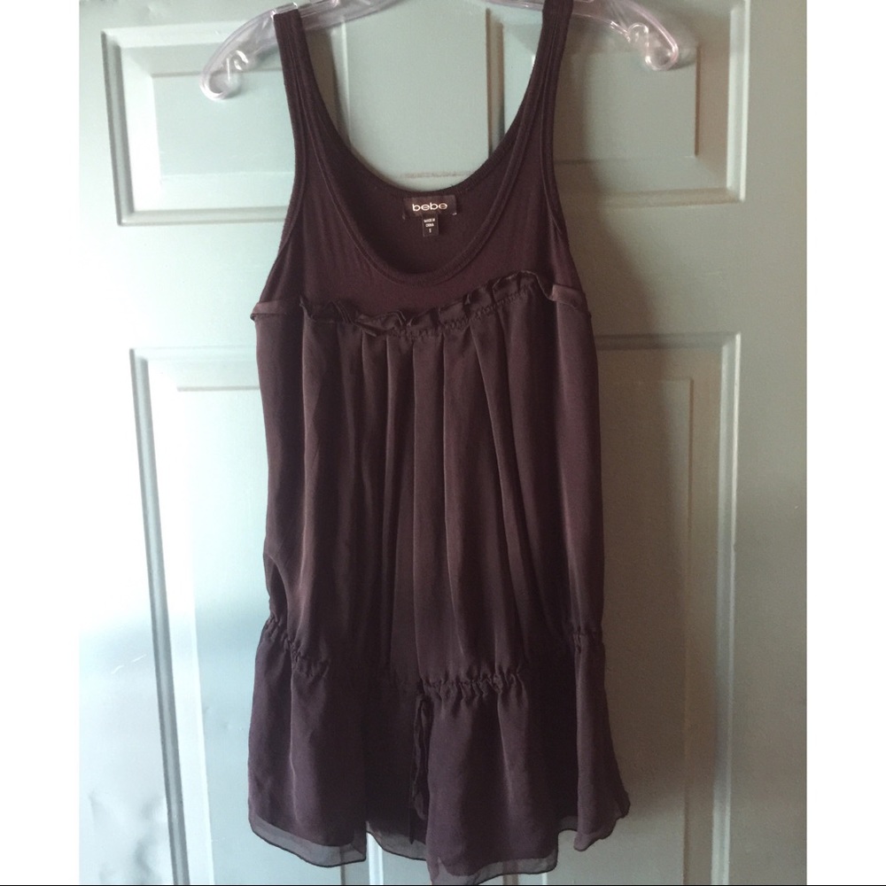 Bebe black silk peplum tunic tank size s