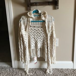 vintage Havana beige crochet cardigan with hood