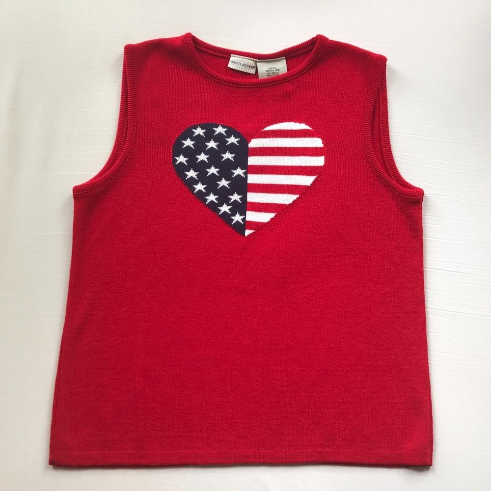 Red American flag heart sleeveless sweater sz 4/6