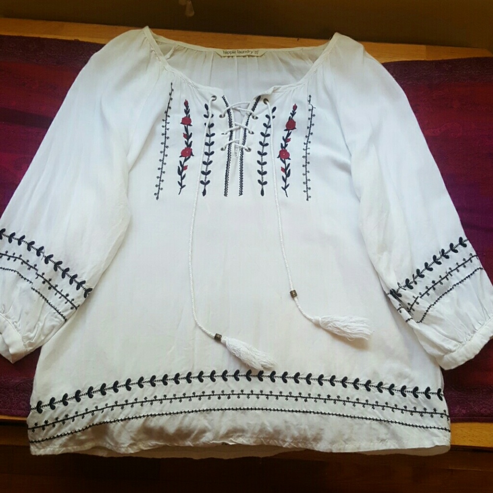 Boho lace up peasant top