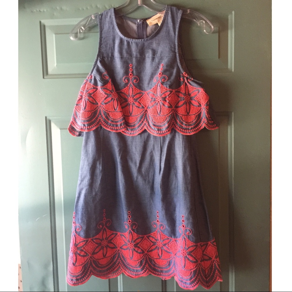 Dance&Marvel chambray/neon pink mini sun dress
