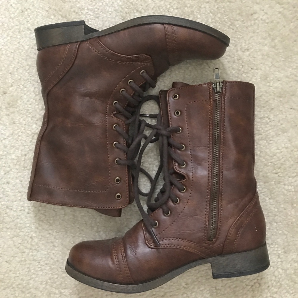 Brown combat boots