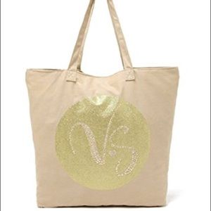 VS Beach Bag Canvas Tote Gold Shimmer with Studs