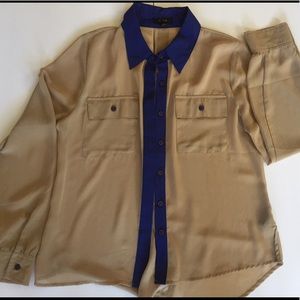 Junios blue and beige chiffon button up shirt