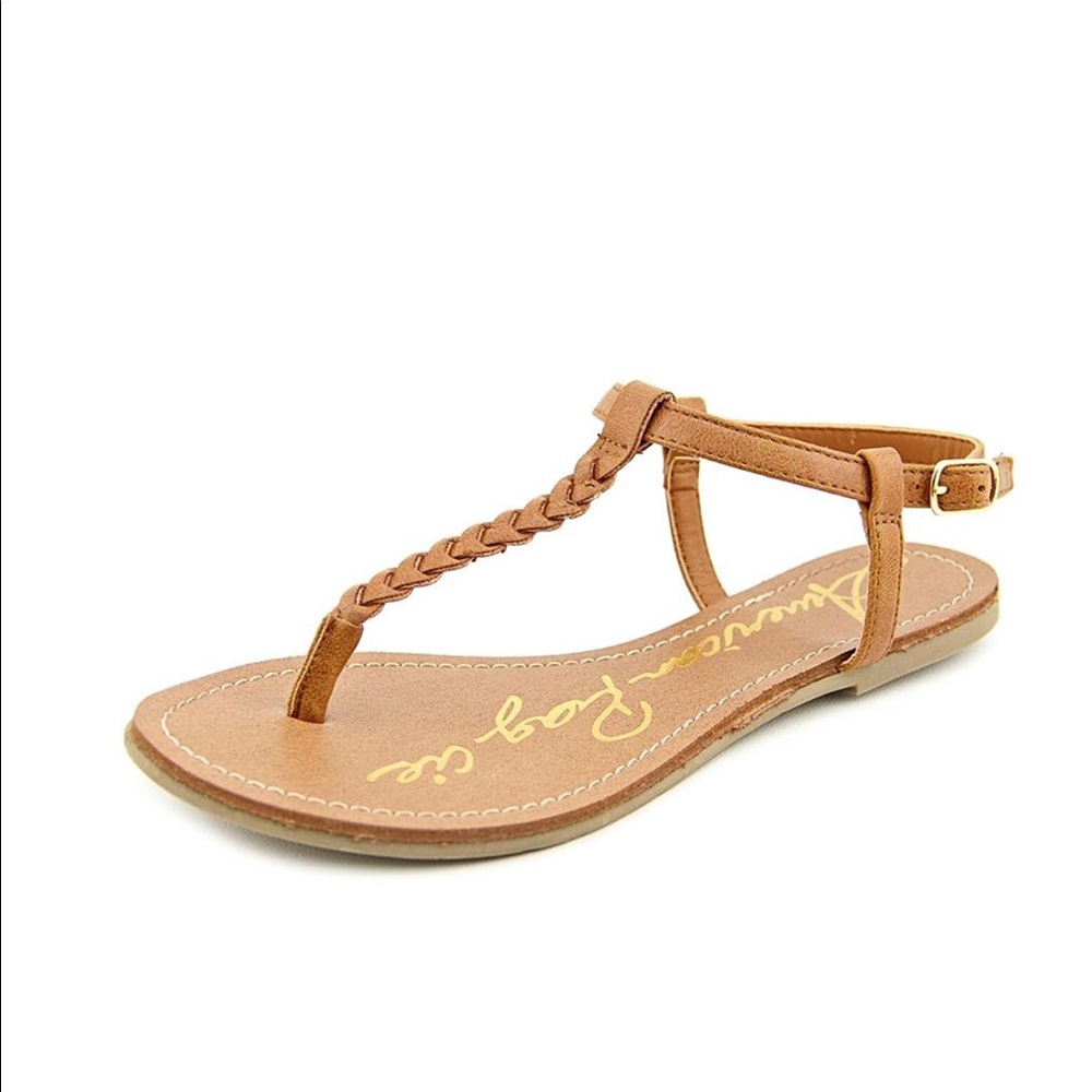 Flat Sandals ; Cognac , Chestnut. Worn once.