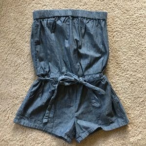 Strapless denim romper