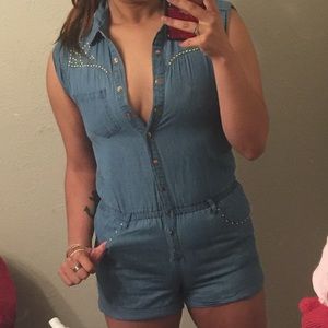 Studded blue jean romper
