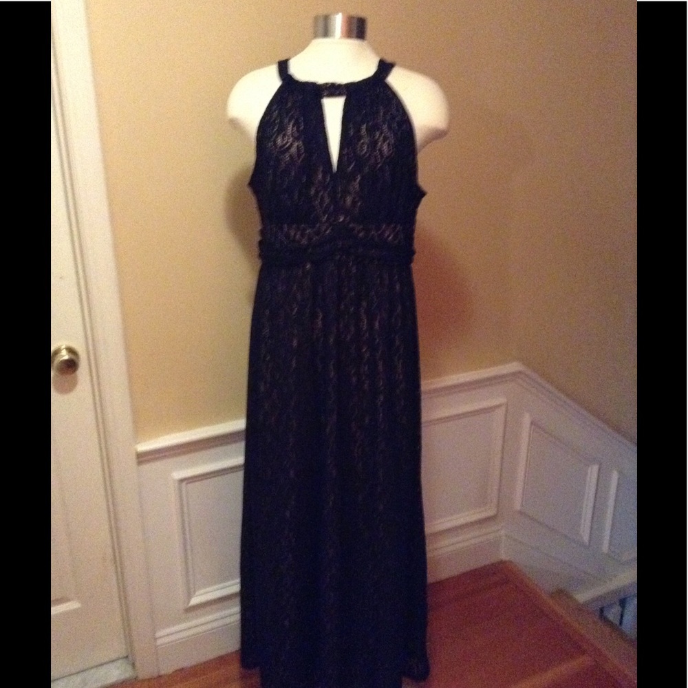 Black lace halter dress
