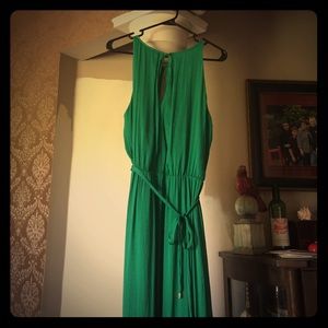 Floor length green dress with thin slip underneath