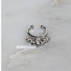 Silver Tone, w/ Diamond Studs, Faux Septum Ring