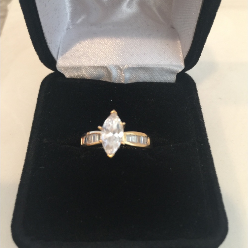 Cubic Zirconia marquise cut gold ring