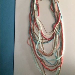 Aldo Multilayer beaded necklace Aqua Red Gold NWOT