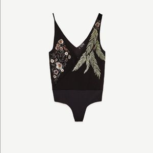 Black Embroidered Bodysuit