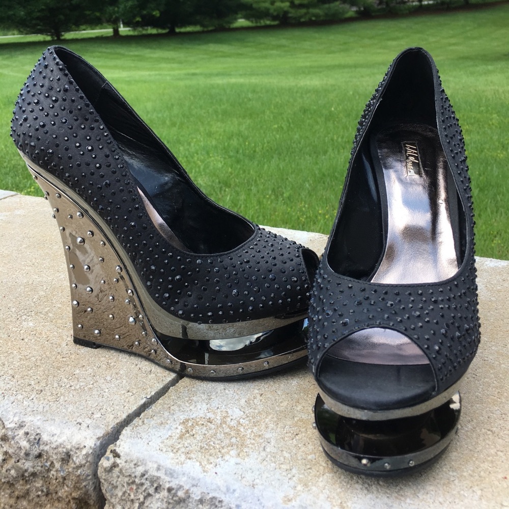 Bakers WILD PAIR black rhinestone platform wedges