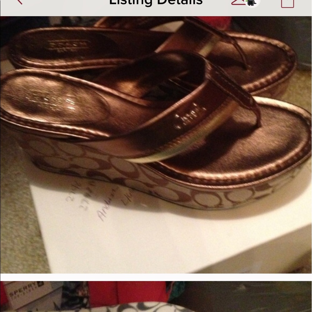 Size 9 metallic bronze Coach sandals.