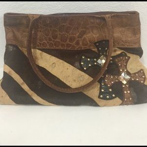 KurtMen zebra hide/croc leather handbag