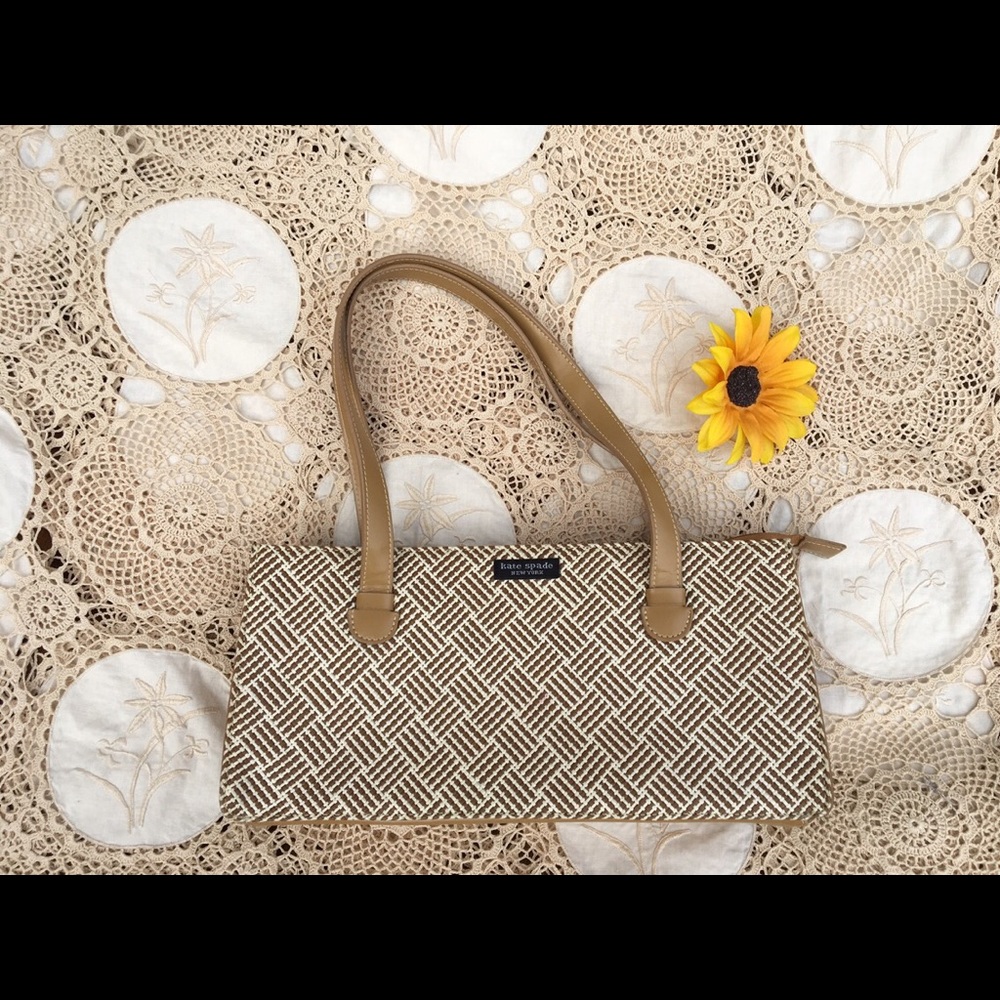 Vintage Kate Spade Neutral Textured Sand Tan Beige Cream White Box Handbag Purse