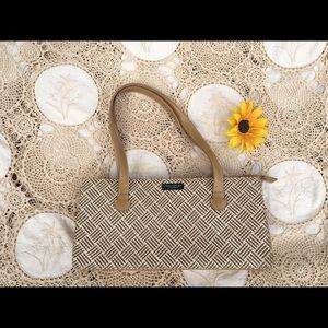 Vintage Kate Spade Neutral Textured Sand Tan Beige Cream White Box Handbag Purse