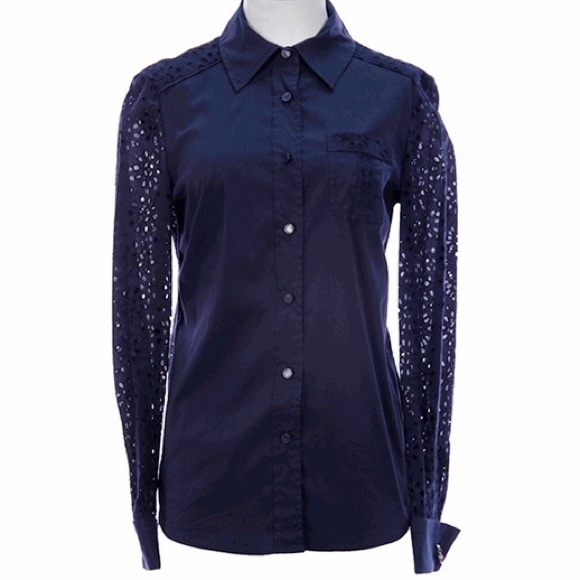 Tory Burch Tops - Tory Burch Navy Eyelet Button-Down Blouse