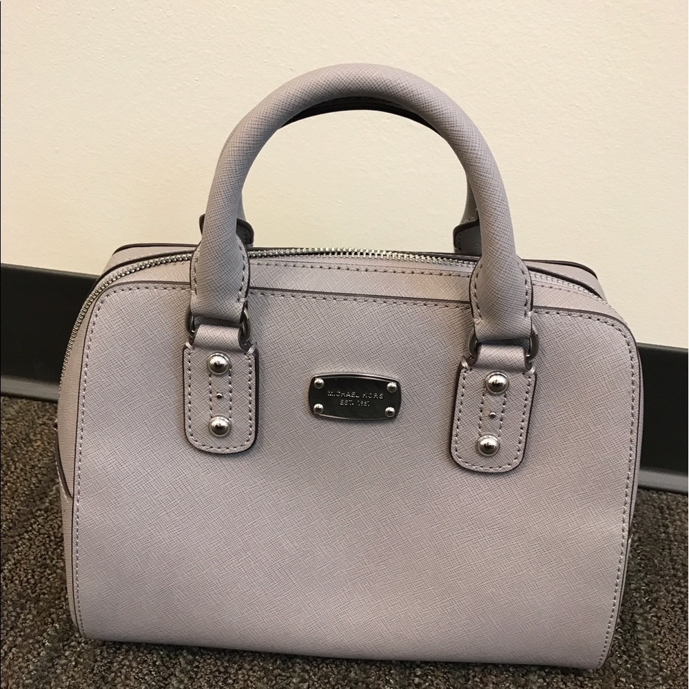 Michael Kors Saffiano Small Satchel in Pearl Gray