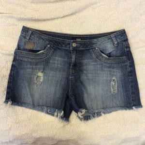 Distressed jean shorts