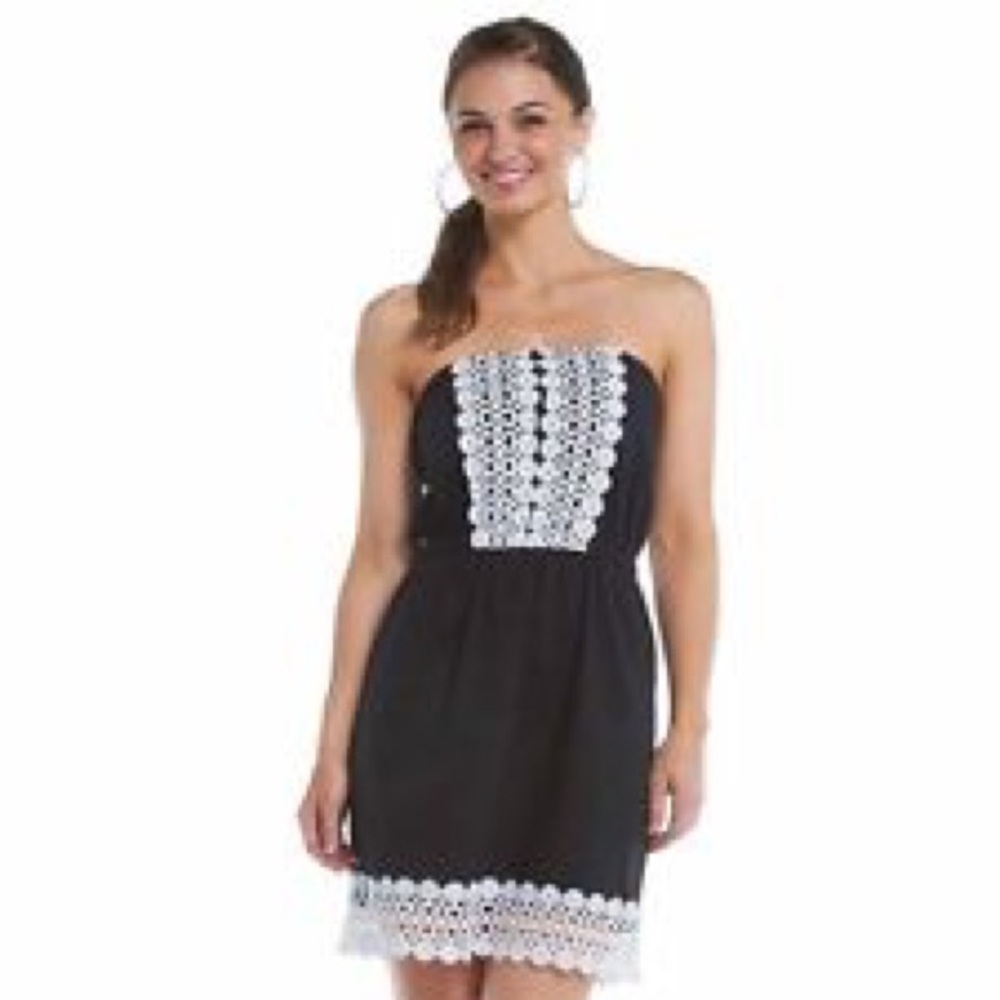 Mud Pie black strapless coverup with white lace