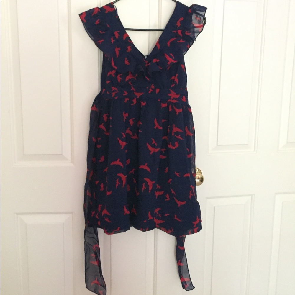 Sleeveless Blue Dress with birds