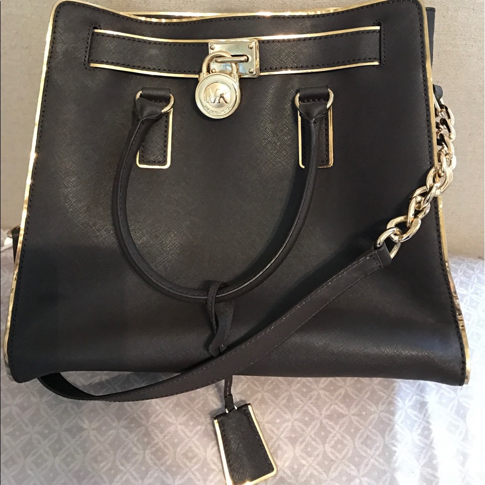 EUC MK Hamilton in brown saffiano leather