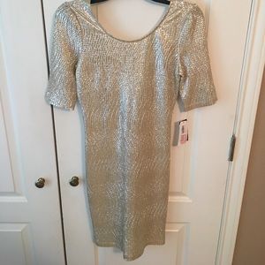 Metallic Tight Dress with Low Cut Back