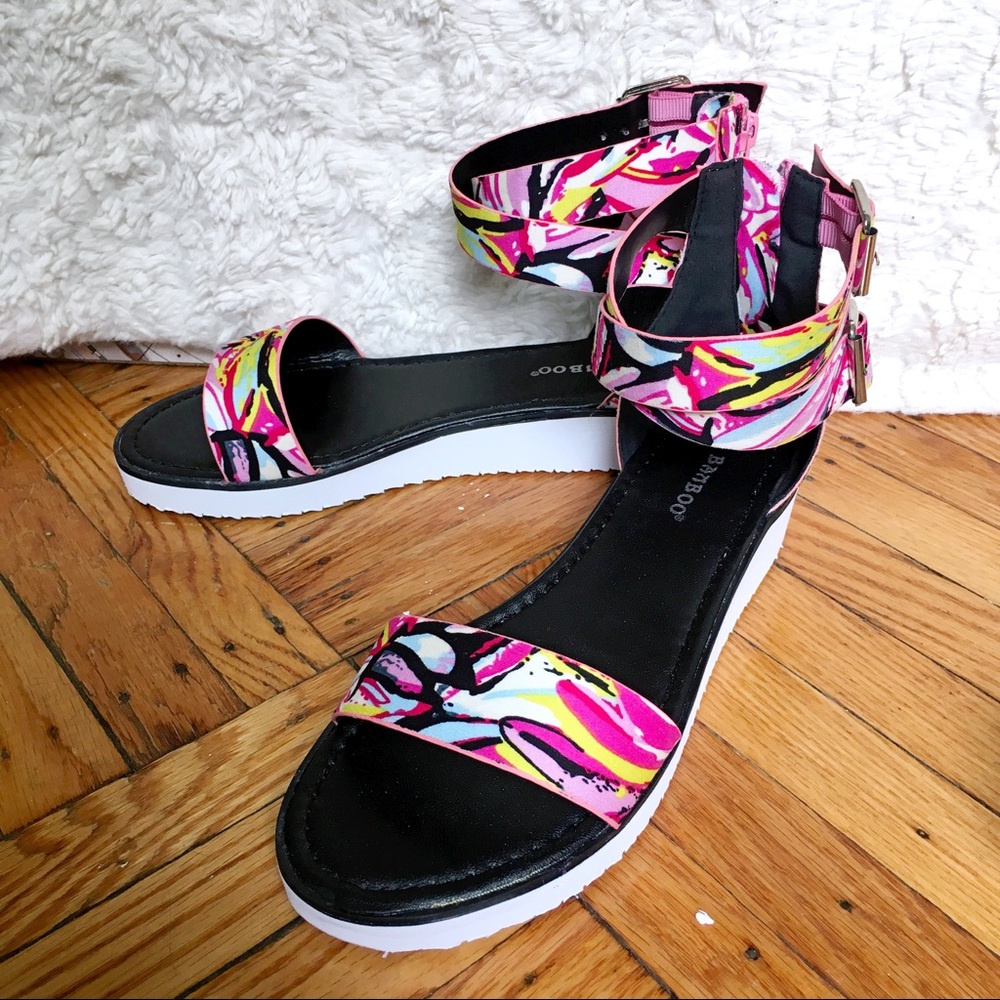 🆕Pansy Print ankle strap platform sandal