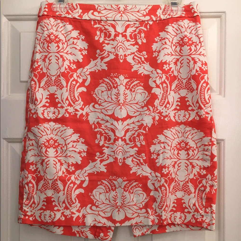 J. Crew Damask Coral Pencil Skirt Size 4