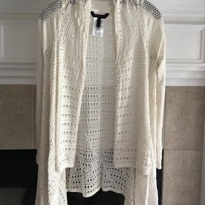 BCBGMAXAZRIA crocheted off white cardigan