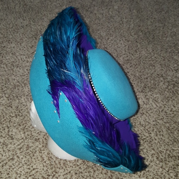 Purple & Turquoise Flip Feather Hat - Picture 2 of 4