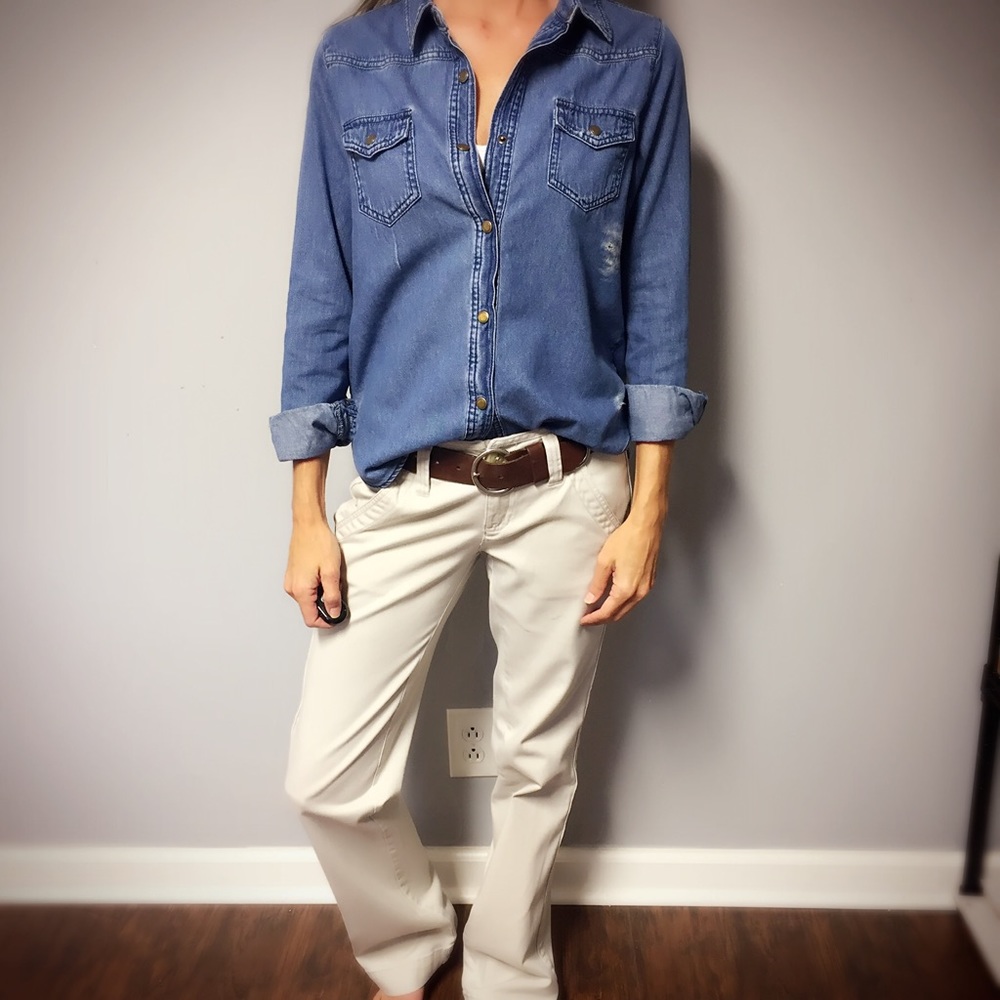 Distressed Denim Button Up Shirt - Picture 4 of 8