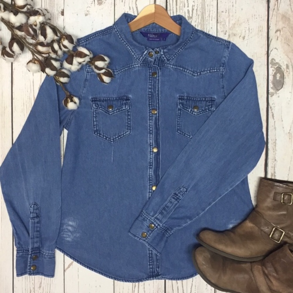 Distressed Denim Button Up Shirt - Picture 6 of 8