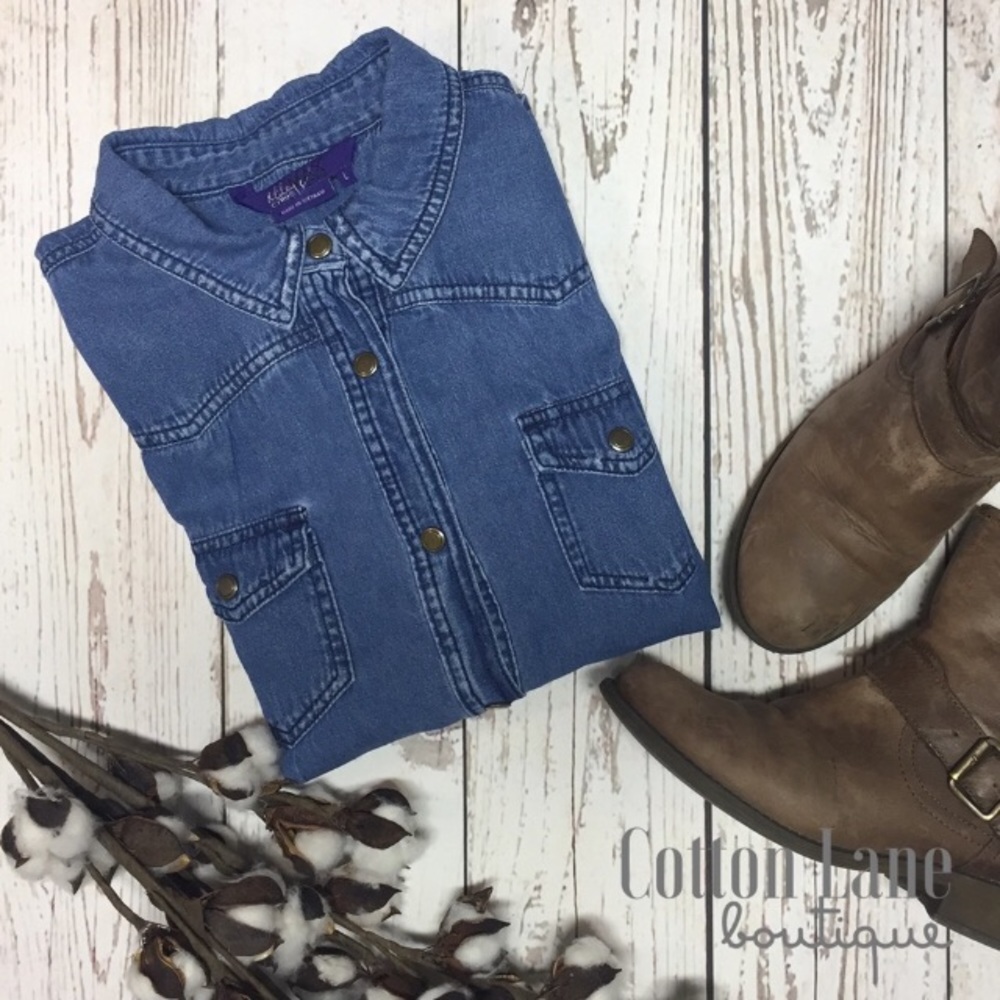 Distressed Denim Button Up Shirt - Picture 8 of 8