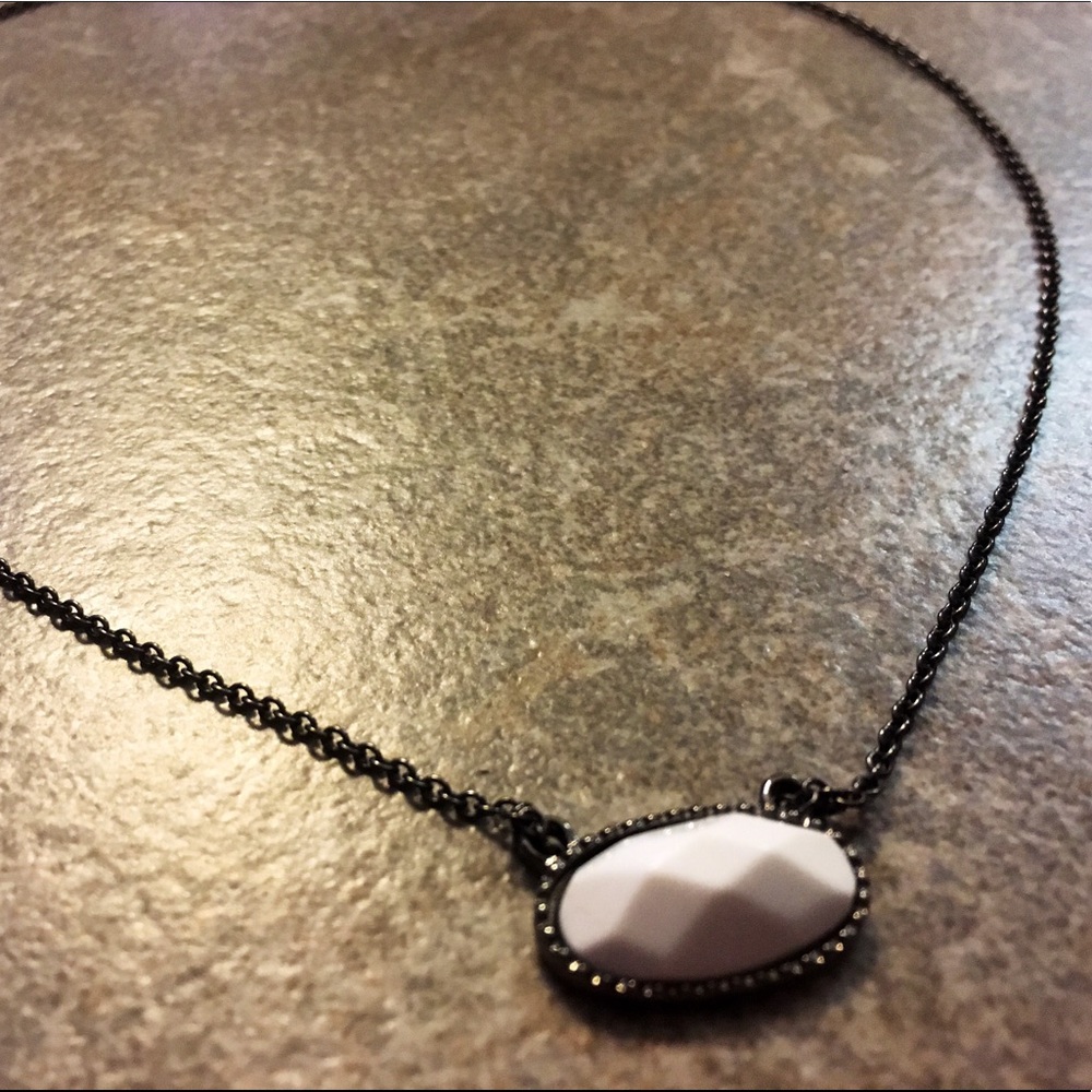 Gunmetal, white pendant necklace- Kendra style