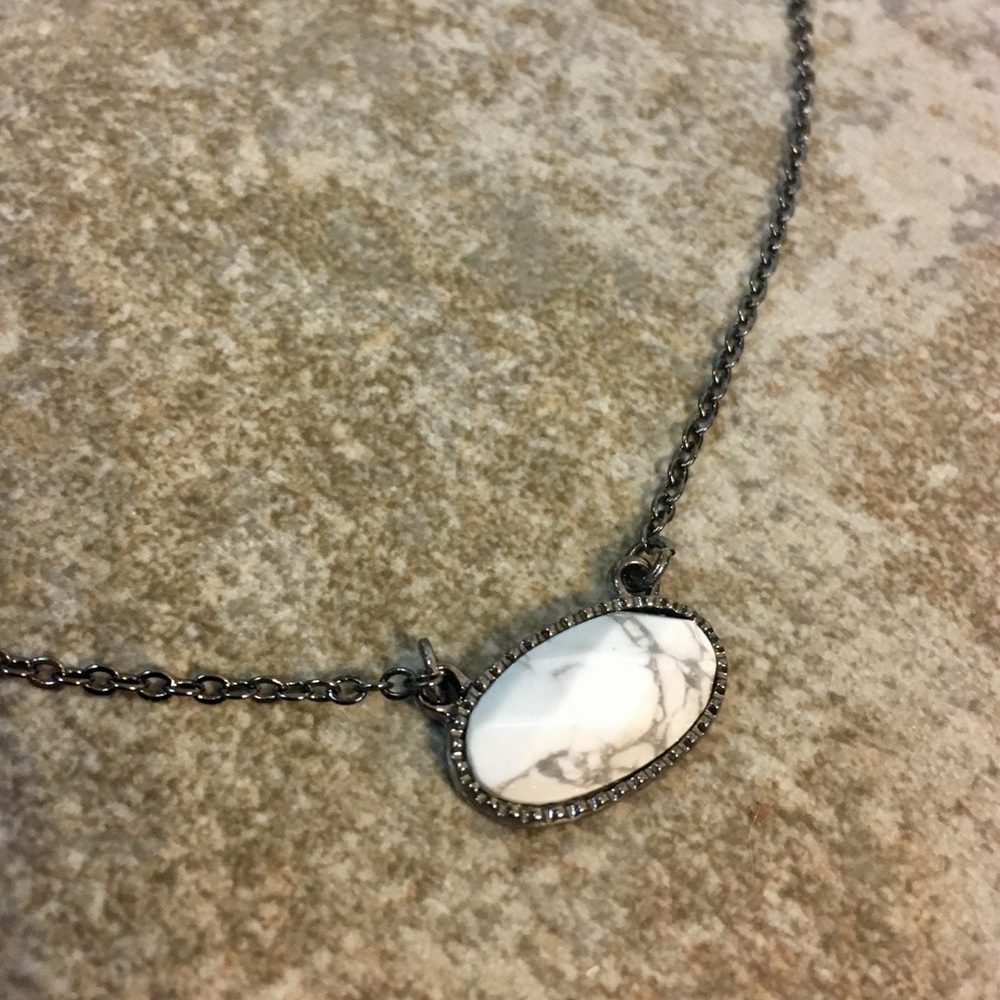 Gunmetal, white pendant necklace