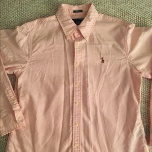 POLO RALPH LAUREN PINK AND WHITE STRIPED OXFORD