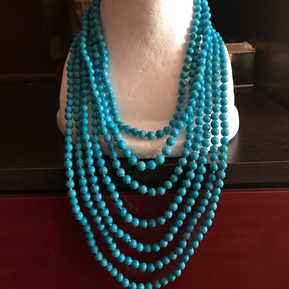 Seven (7) strings of real Turquoise beads necklace