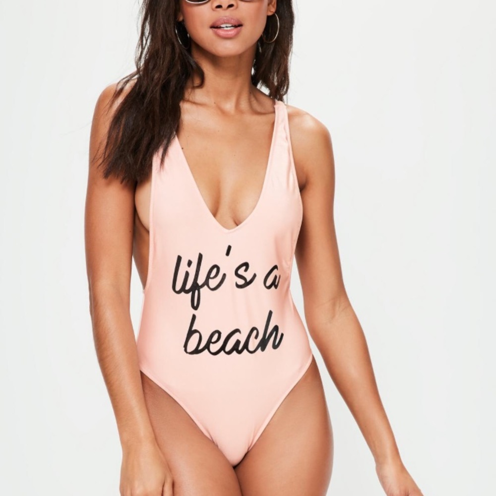 Missguided nude/pinkish plunge swimsuit