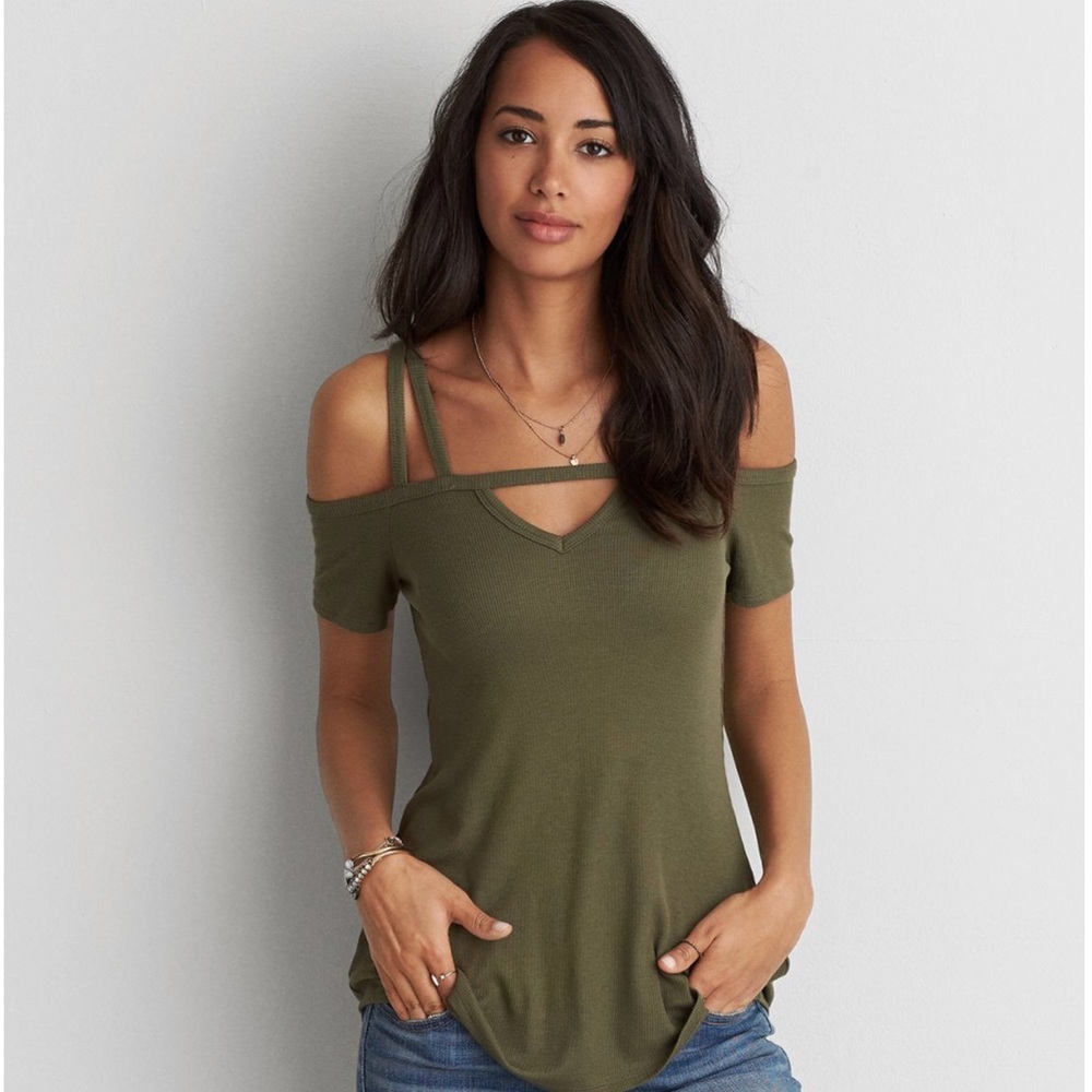 AEO Soft & Sexy Ribbed Cold Shoulder T-Shirt