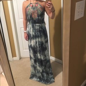 Tie dye halter maxi dress