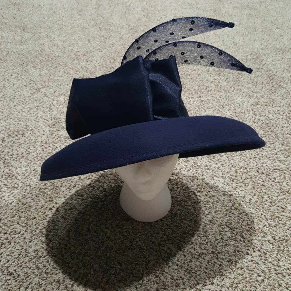Navy Wool Hat with bow